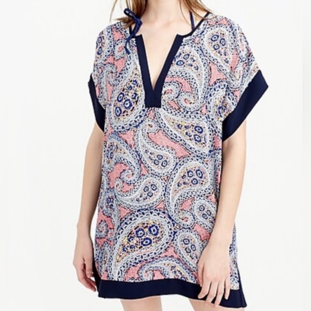 J. Crew Colorblock Paisley Tunic / Swim Cover-Up